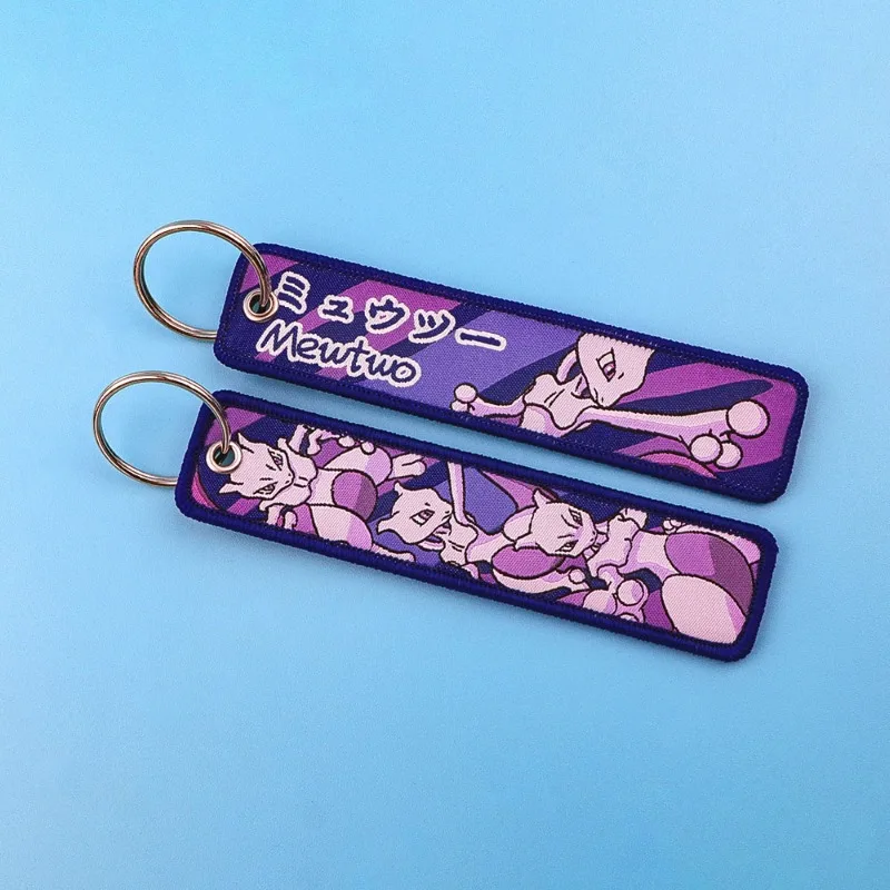 Pokemon Anime Embroidery Keychain Key Fob Jet Tag for Cars Motorcycles Backpack Key Ring Pendant Jewelry Anime Fan Accessories