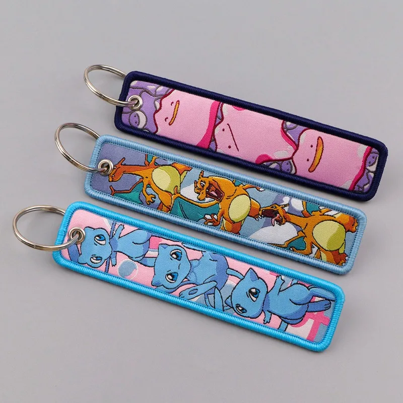 Pokemon Anime Embroidery Keychain Key Fob Jet Tag for Cars Motorcycles Backpack Key Ring Pendant Jewelry Anime Fan Accessories