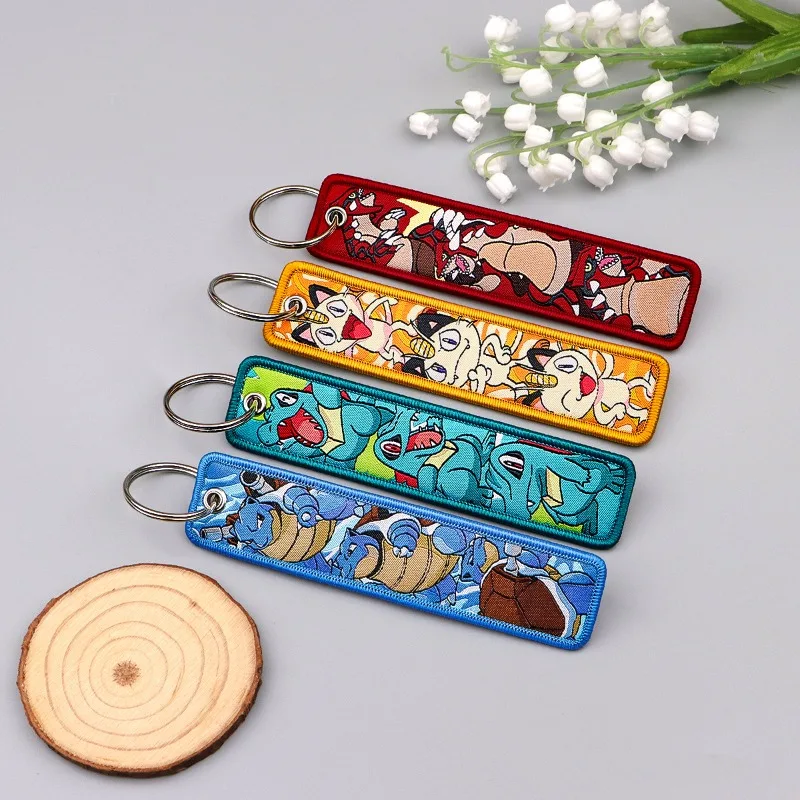 Pokemon Anime Embroidery Keychain Key Fob Jet Tag for Cars Motorcycles Backpack Key Ring Pendant Jewelry Anime Fan Accessories