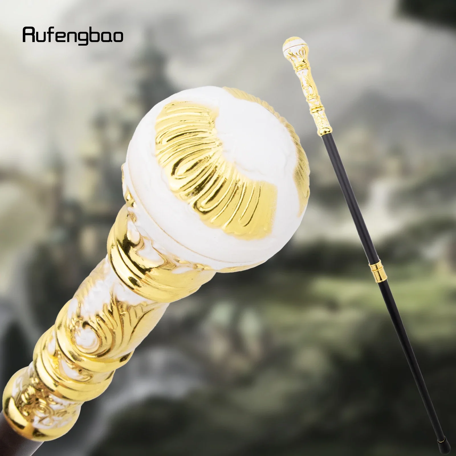 Golden White Luxury Round Handle Fashion Stick for Party Decorative Walking Cane Elegant Crosier Knob Walking Stick 93cm