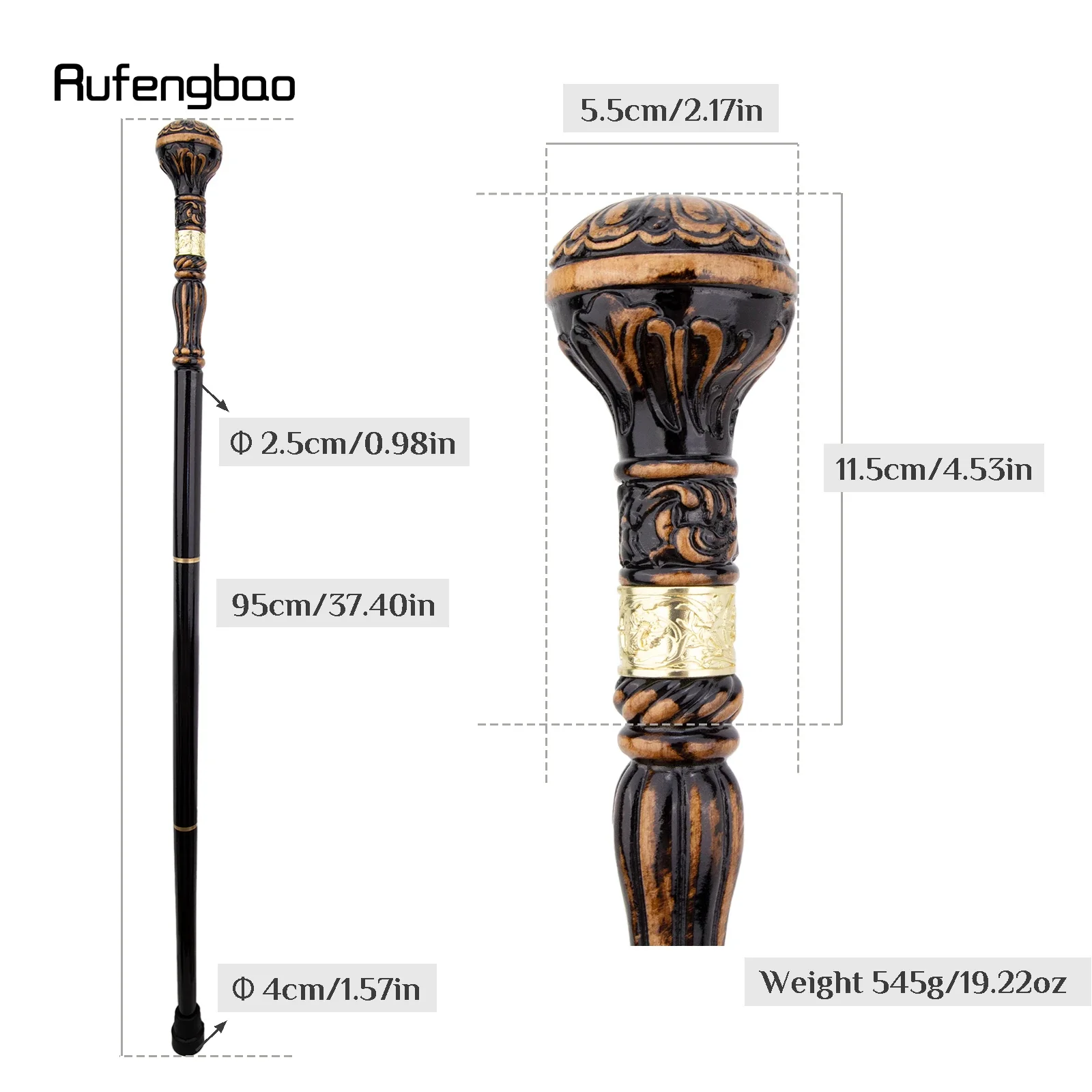 Black Brown Creative Round Wooden Fashion Walking Stick Cospaly Wood Cane  Performance stage Cane  95cm  Performance Stage Cane