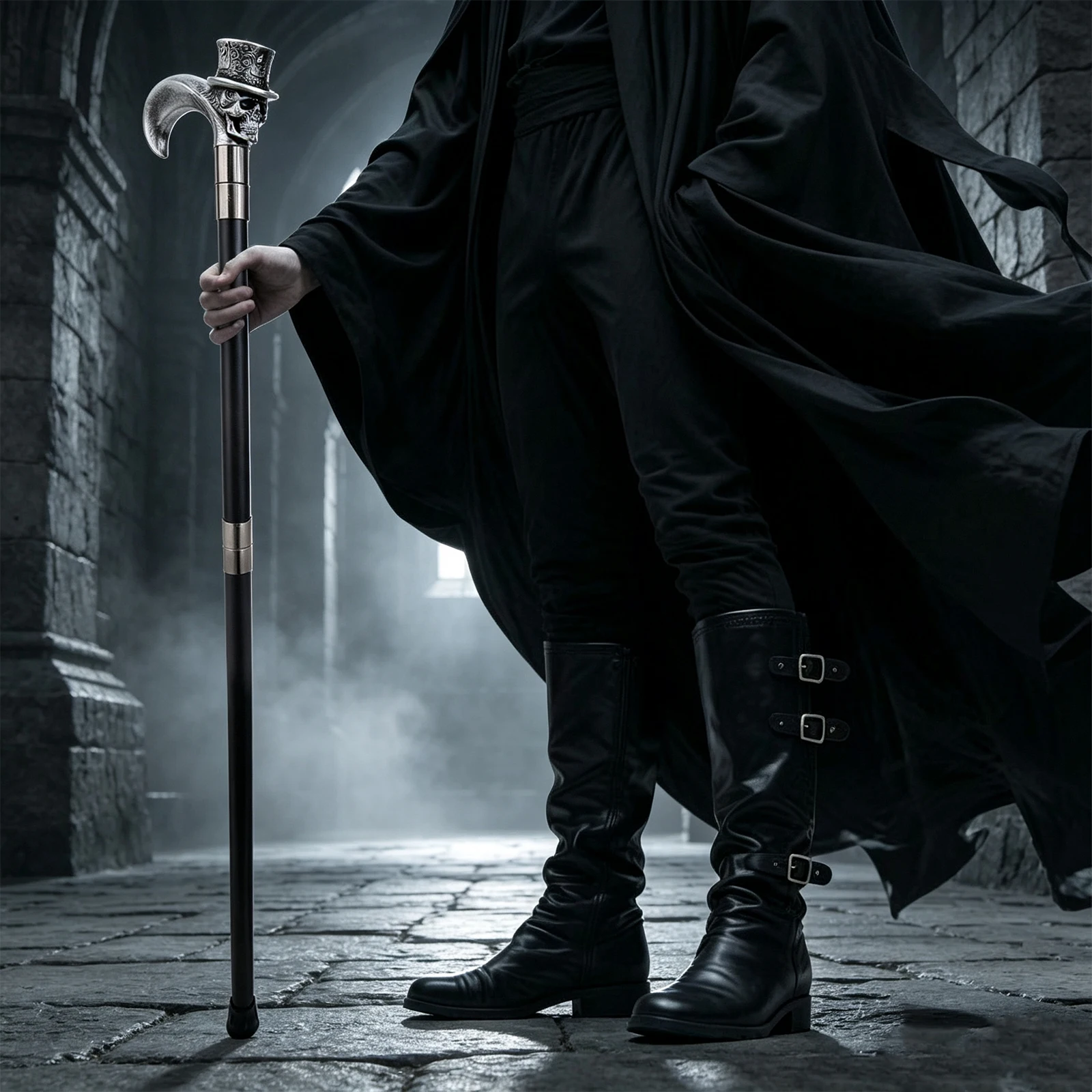 Silver Love Hat Skull Head Long Handle Walking Cane Fashion Cane Decorative Cane Halloween for Cosplay Parties Stick 93cm
