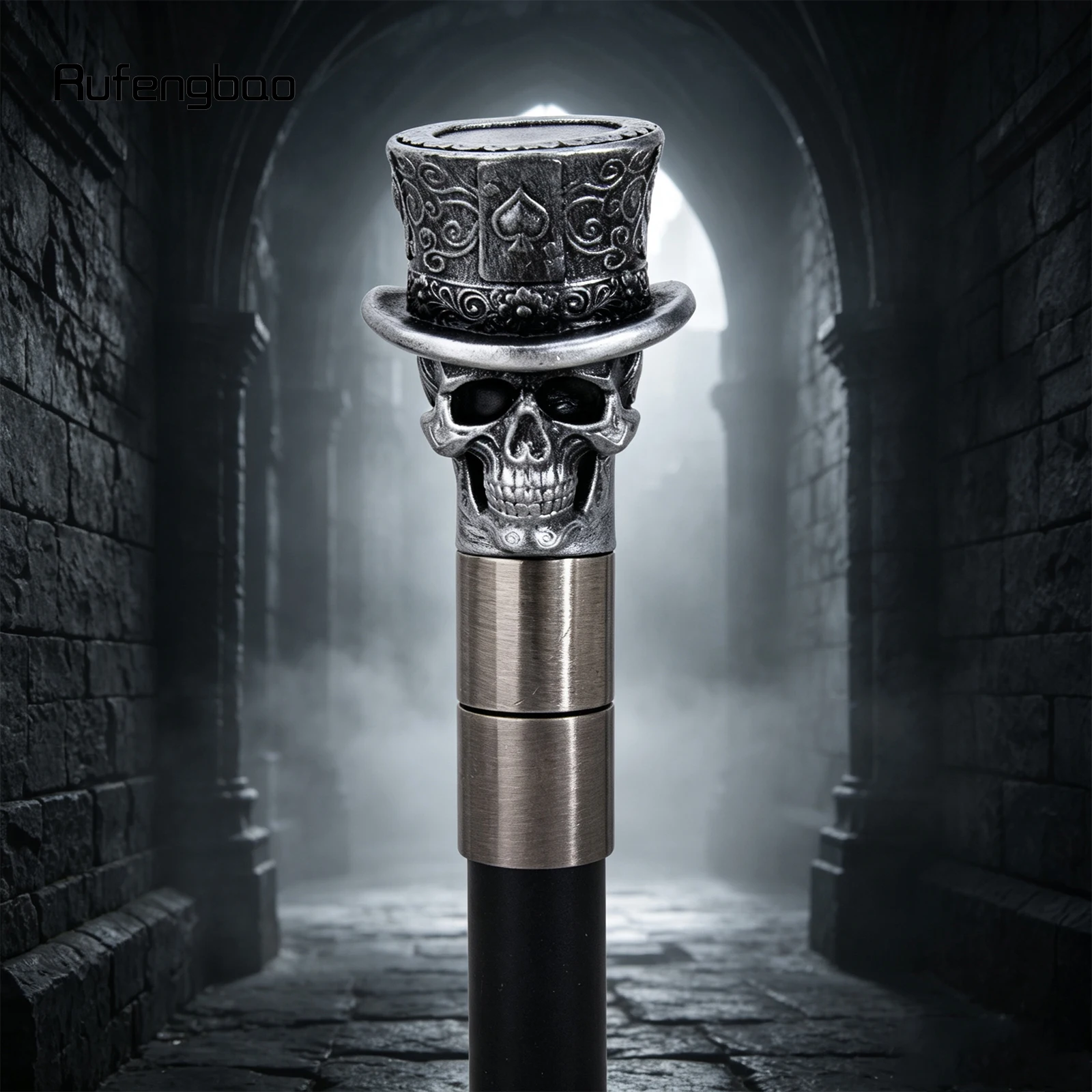 Silver Love Hat Skull Head Long Handle Walking Cane Fashion Cane Decorative Cane Halloween for Cosplay Parties Stick 93cm