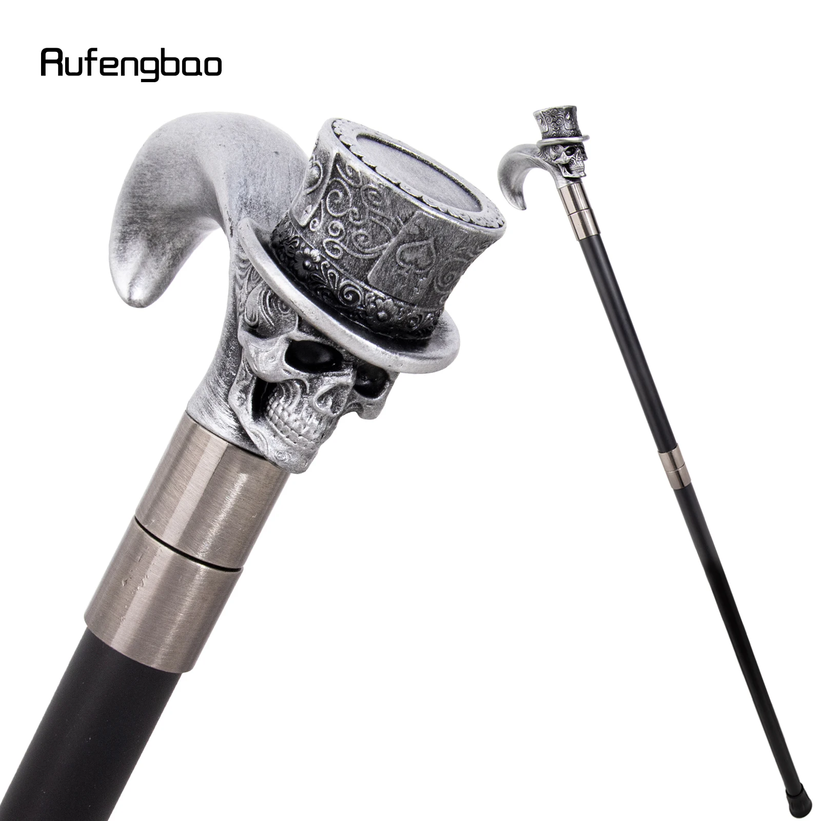 Silver Love Hat Skull Head Long Handle Walking Cane Fashion Cane Decorative Cane Halloween for Cosplay Parties Stick 93cm