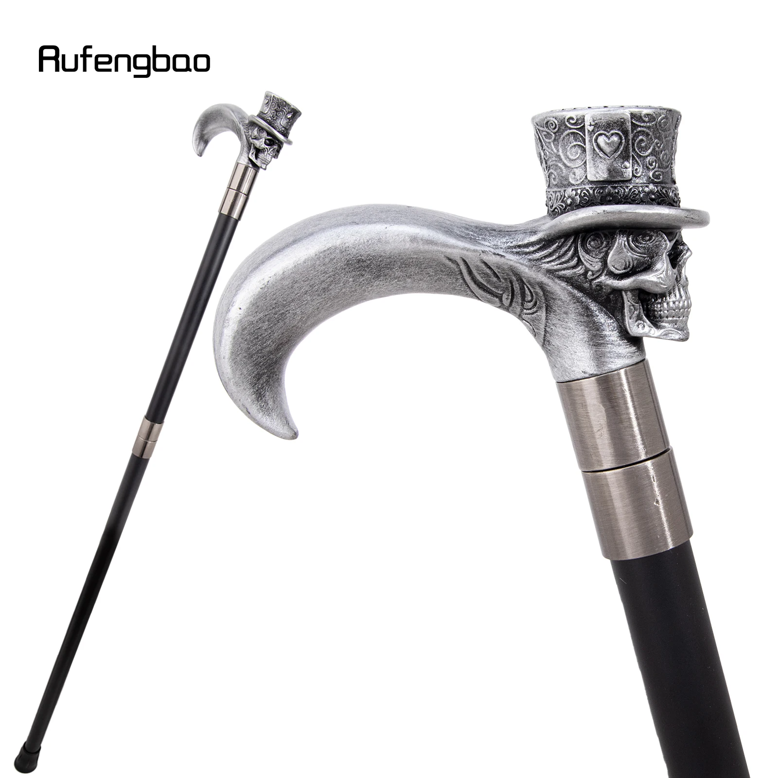 Silver Love Hat Skull Head Long Handle Walking Cane Fashion Cane Decorative Cane Halloween for Cosplay Parties Stick 93cm