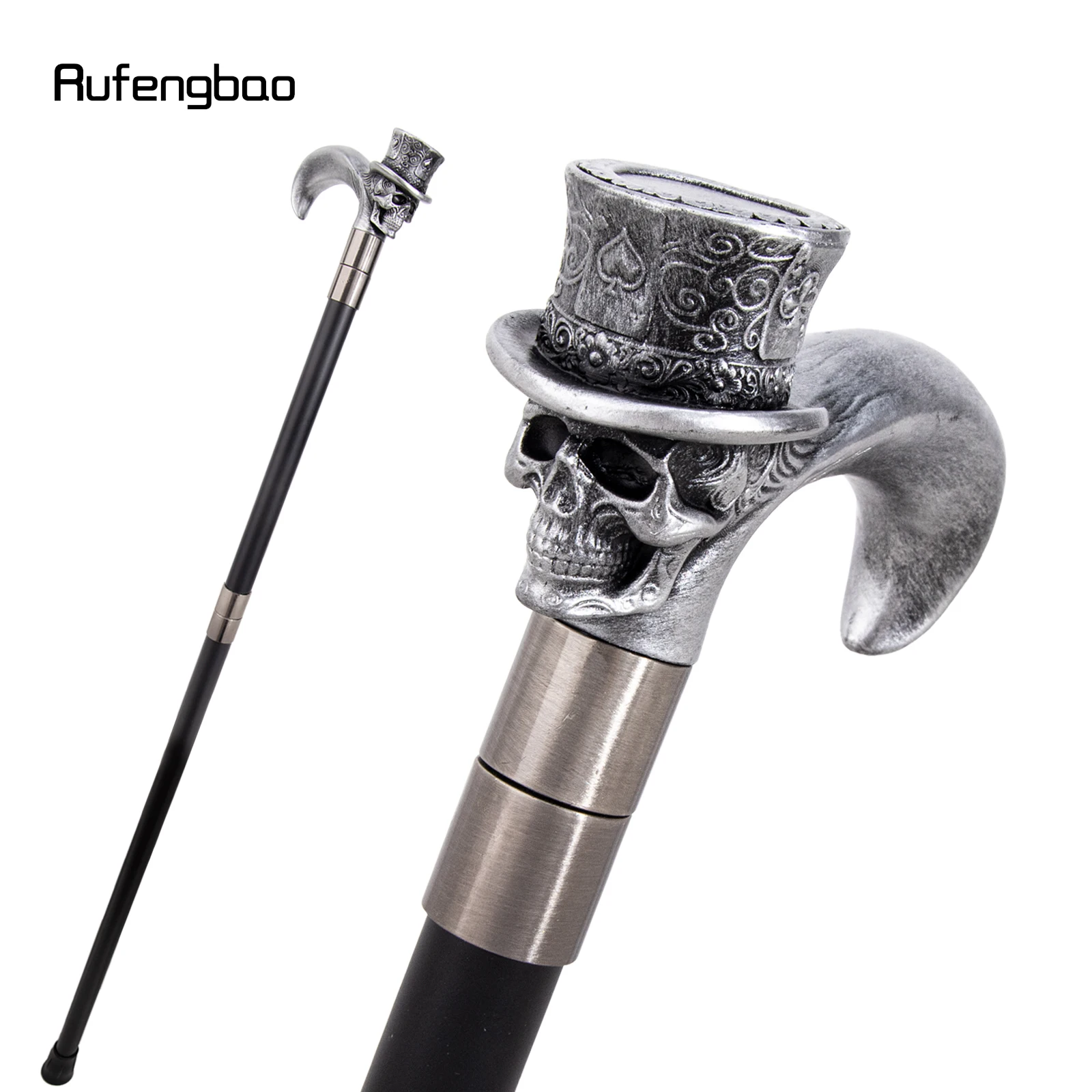 Silver Love Hat Skull Head Long Handle Walking Cane Fashion Cane Decorative Cane Halloween for Cosplay Parties Stick 93cm
