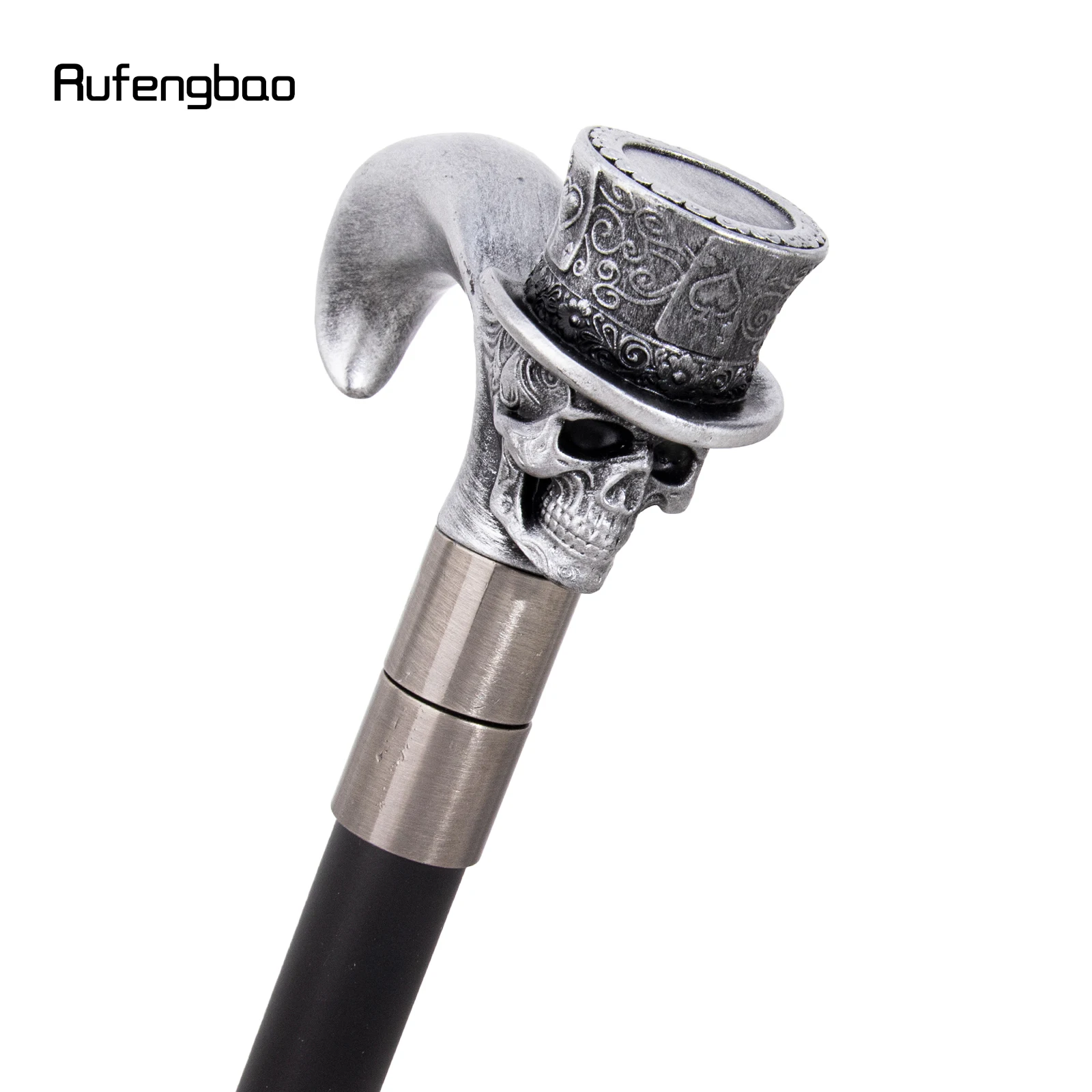 Silver Love Hat Skull Head Long Handle Walking Cane Fashion Cane Decorative Cane Halloween for Cosplay Parties Stick 93cm