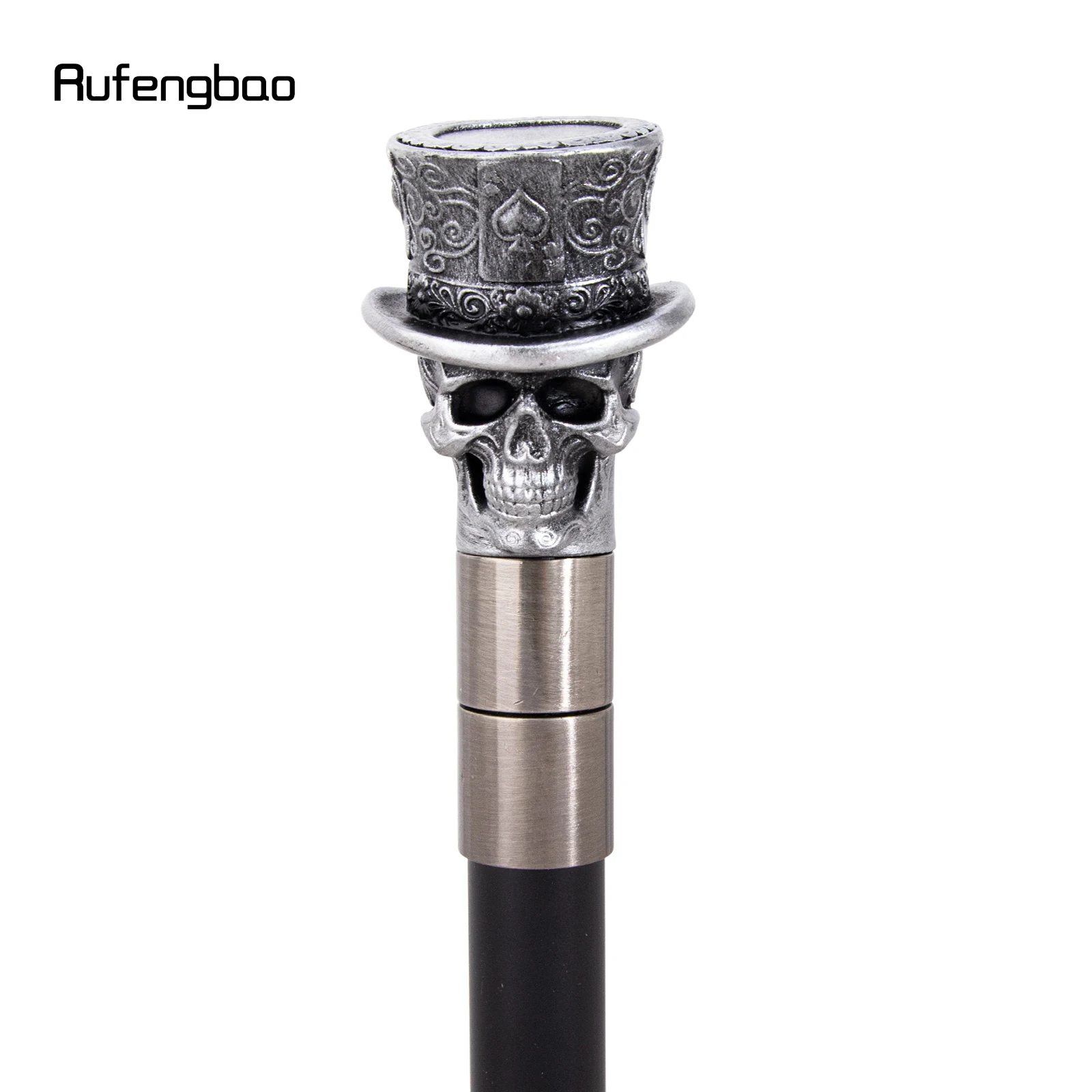 Silver Love Hat Skull Head Long Handle Walking Cane Fashion Cane Decorative Cane Halloween for Cosplay Parties Stick 93cm