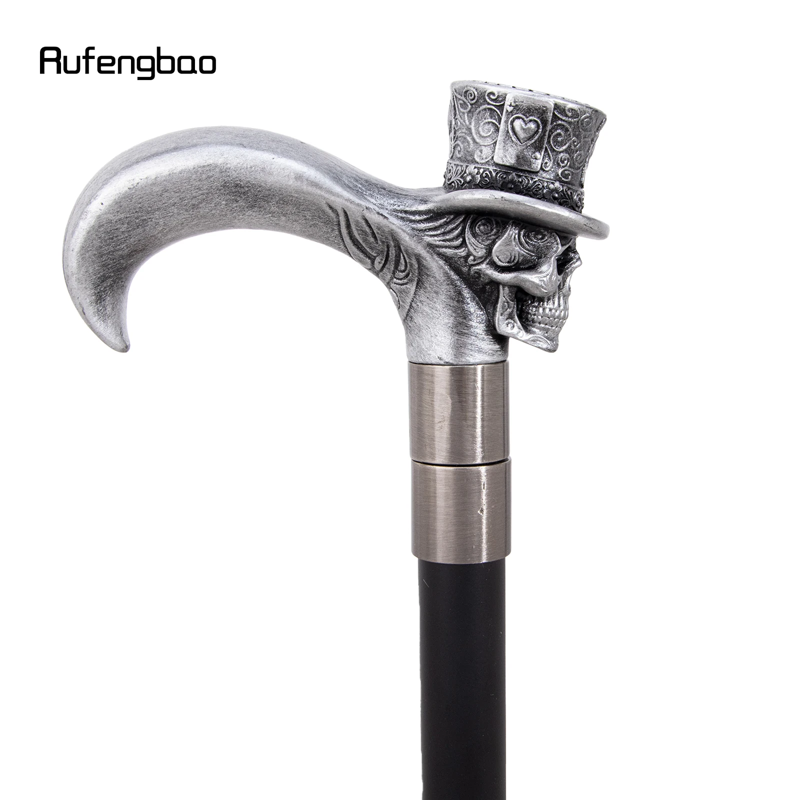 Silver Love Hat Skull Head Long Handle Walking Cane Fashion Cane Decorative Cane Halloween for Cosplay Parties Stick 93cm