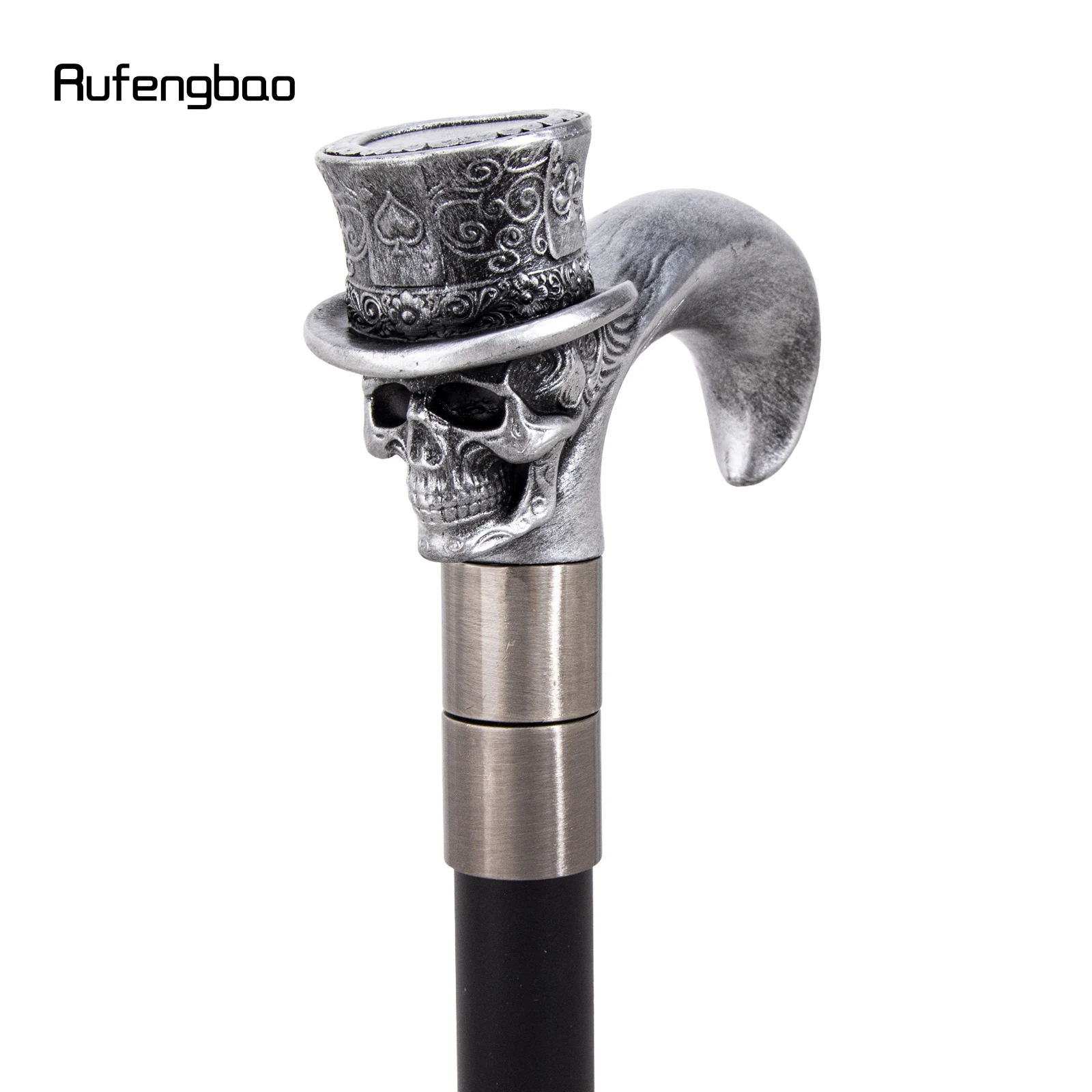 Silver Love Hat Skull Head Long Handle Walking Cane Fashion Cane Decorative Cane Halloween for Cosplay Parties Stick 93cm