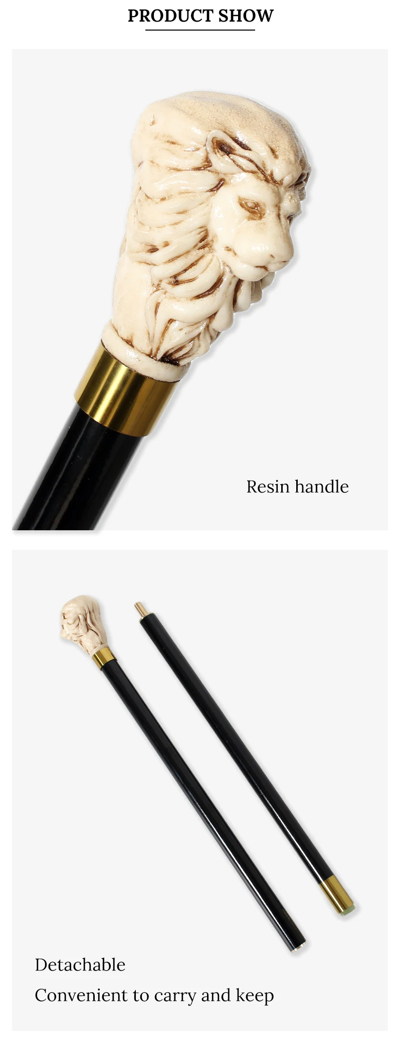 Luxury Elegant Resin Lion Head Walking Cane With Black Beech Wood Waling Stick for Men And Women