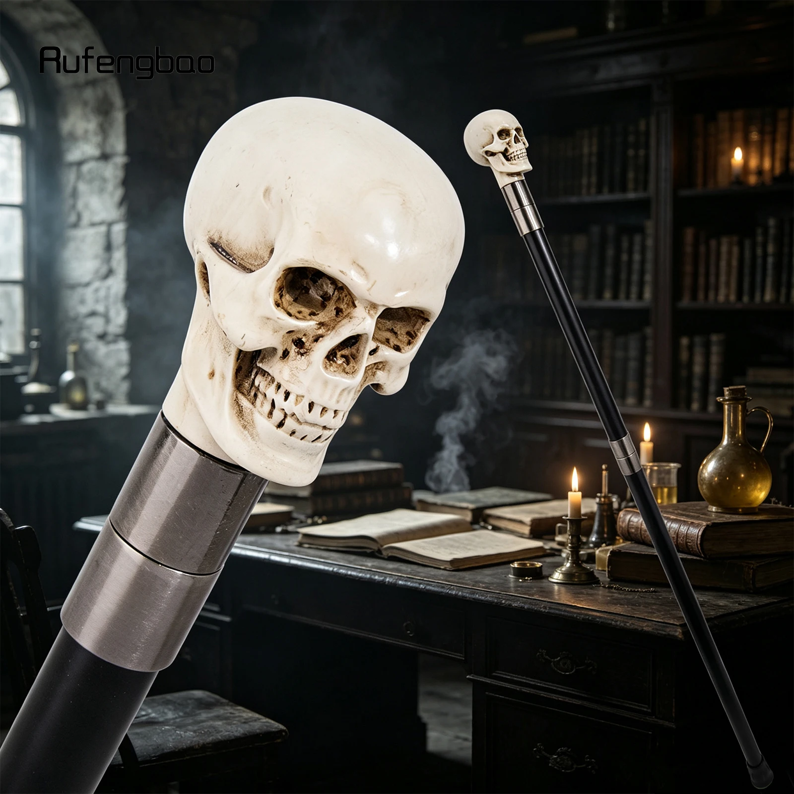 White Resin Skull Walking Cane Fashion Decorative Stick Elegant Cosplay Cane Knob Crosier 94cm Performance Stage Cane