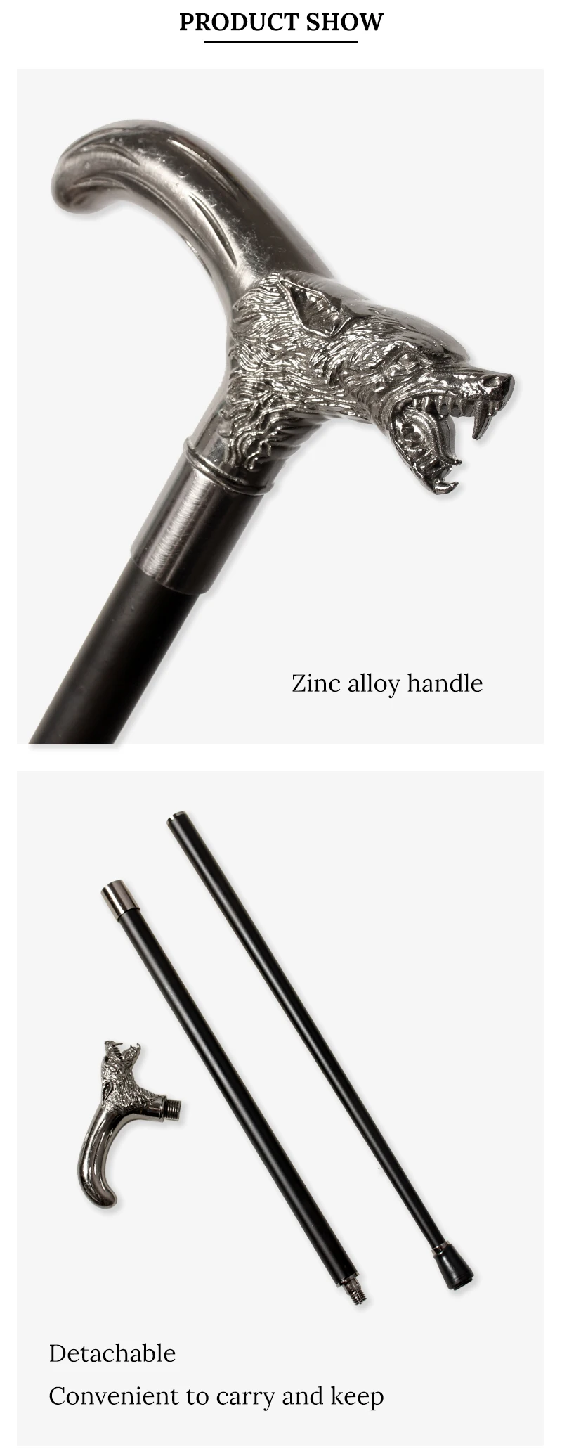 91cm Silver Wolf-Head Men's Luxury Walking Stick Fashion Decorative Hand Cane Elegant Vintage Stick for Women