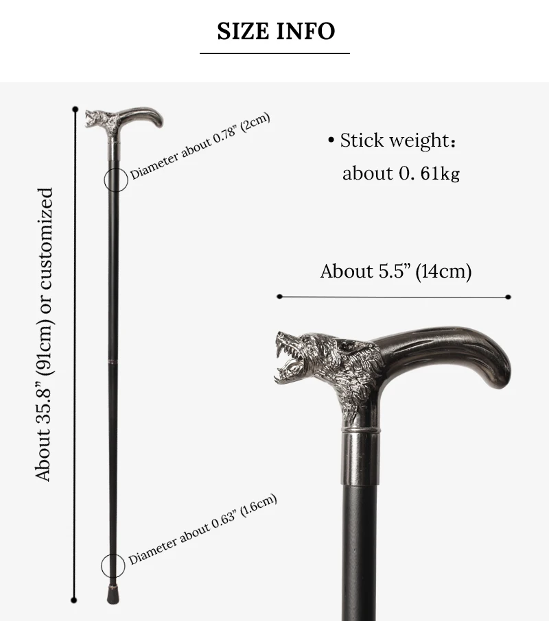 91cm Silver Wolf-Head Men's Luxury Walking Stick Fashion Decorative Hand Cane Elegant Vintage Stick for Women