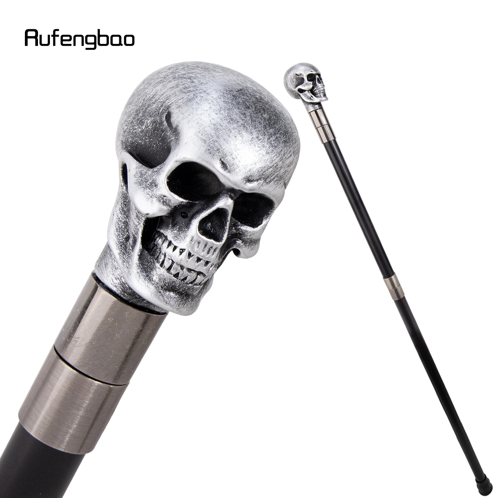 Silver Resin Skull Walking Cane Fashion Decorative Stick Elegant Cosplay Cane Knob Crosier 94cm Performance Stage Cane