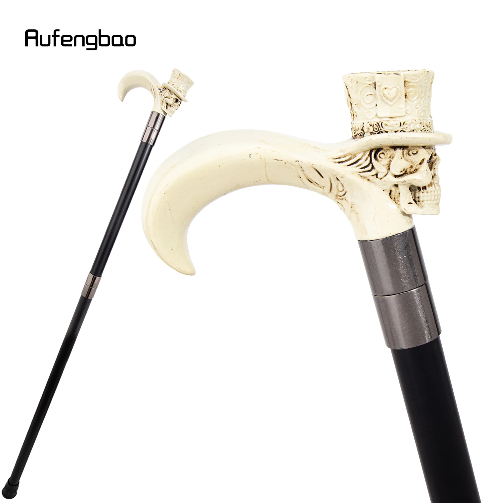 White Love Hat Skull Head Long Handle Walking Cane Fashion Cane Decorative Cane Halloween for Cosplay Parties Walking Stick 93cm