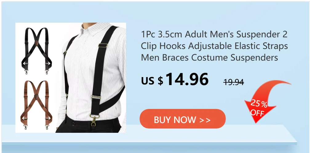 1Pc 38mm Adult Men's Suspenders Plastic Non-slip 2 Clips Elastic Strap Man Braces Suspender for Pants Shirt Male Jockstrap