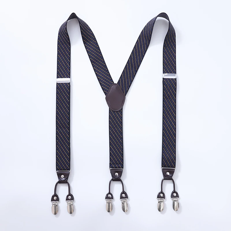 Mens Fashion Suspenders Adjustable Elastic Trouser Braces 3.5cm Wide Y-Back 6 Metal Clips Trouser Strap Belt Husband Father Gift