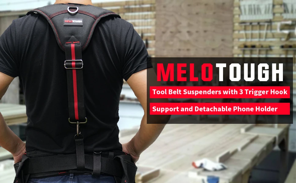 MELOTOUGH Work Suspenders Tool Belt Suspenders with Large Moveable Phone Holder, Pencil Holder