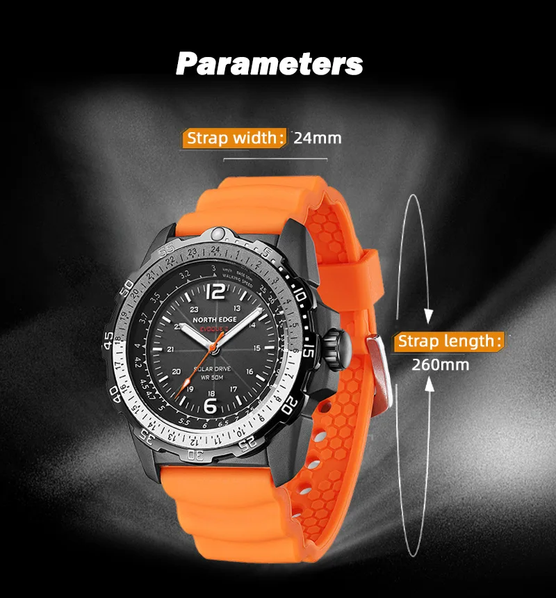NORTH EDGE EVOQUE2 Waterproof Outdoor Electronic Solar Watch - Speed Luminous Digital Sport Timepiece for Active Living