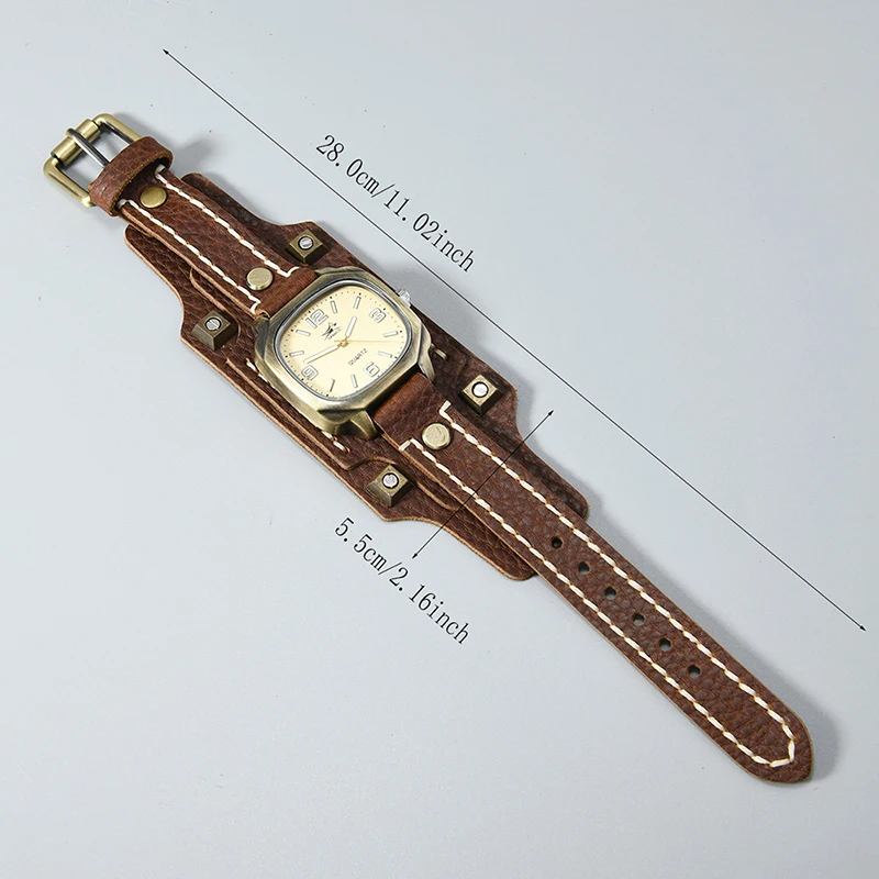 Men's Vintage Hip Hop Punk Quartz Watch - Handmade Rivet Genuine Leather Strap Fashion Accessory