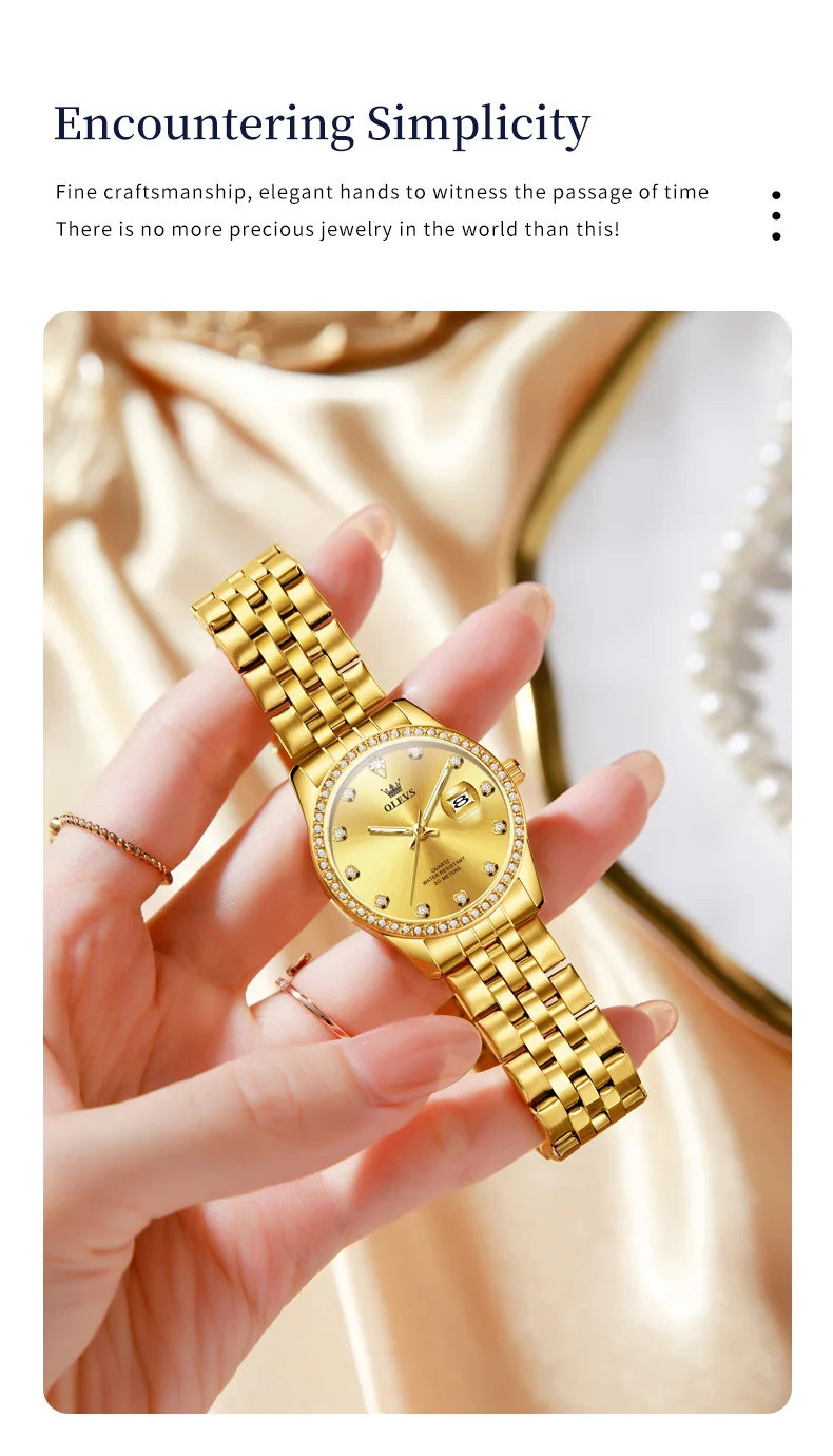 OLEVS 3629 Couple Watches Original Fashion Quartz Watches Waterproof Luminous Diamond Bezel Calendar Watches For Couple Gifts