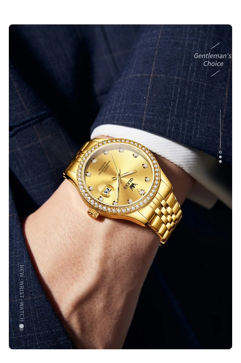 OLEVS 3629 Couple Watches Original Fashion Quartz Watches Waterproof Luminous Diamond Bezel Calendar Watches For Couple Gifts