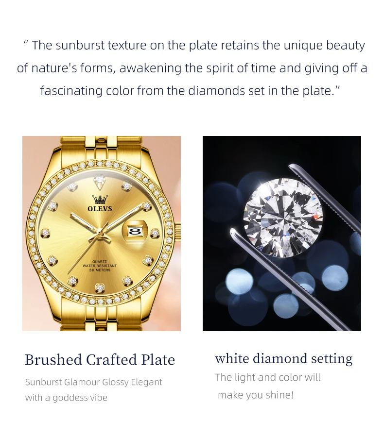 OLEVS 3629 Couple Watches Original Fashion Quartz Watches Waterproof Luminous Diamond Bezel Calendar Watches For Couple Gifts