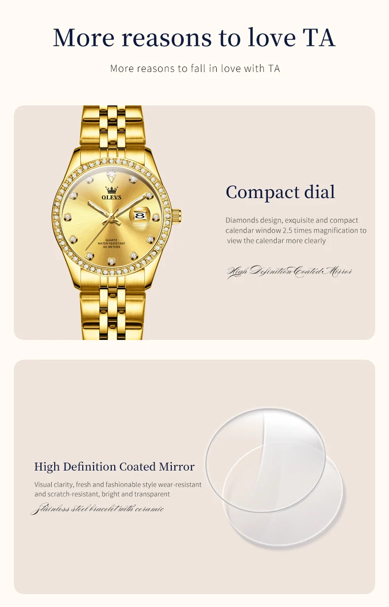 OLEVS 3629 Couple Watches Original Fashion Quartz Watches Waterproof Luminous Diamond Bezel Calendar Watches For Couple Gifts