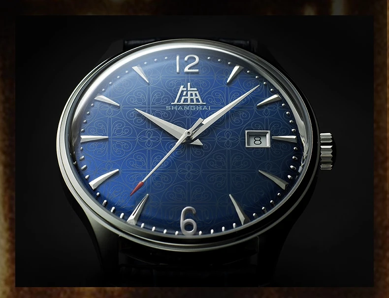 SHANGHAI Couple Automatic Watches 39mm Sapphire Mechanical Watch Date Display Flower Pattern Dial 316L Stainless Steel New S5001