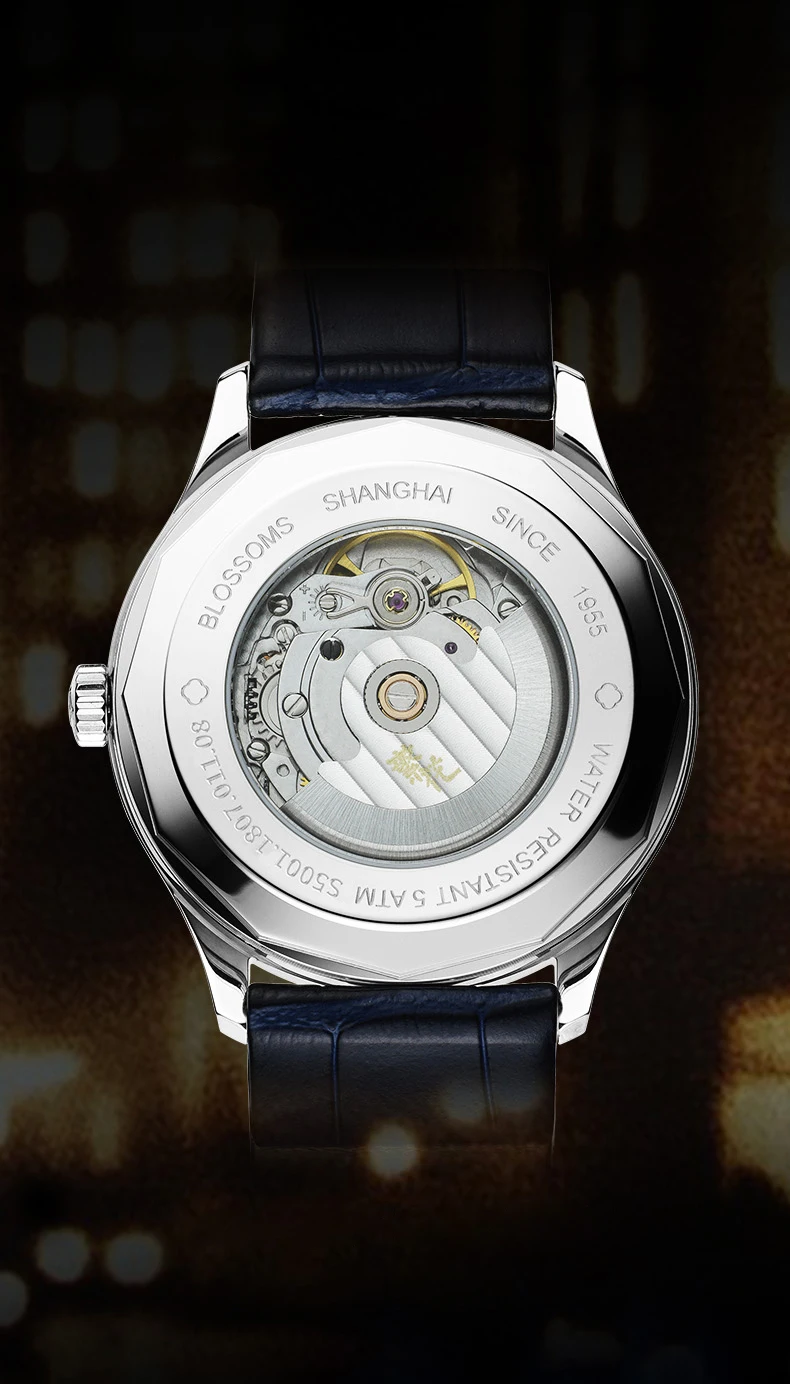 SHANGHAI Couple Automatic Watches 39mm Sapphire Mechanical Watch Date Display Flower Pattern Dial 316L Stainless Steel New S5001
