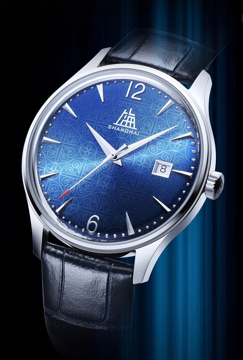 SHANGHAI Couple Automatic Watches 39mm Sapphire Mechanical Watch Date Display Flower Pattern Dial 316L Stainless Steel New S5001
