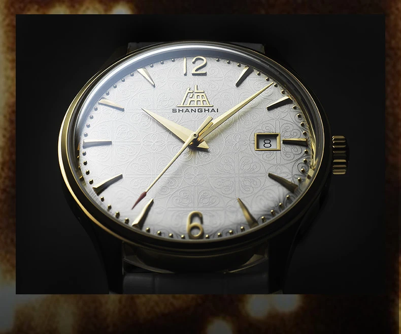 SHANGHAI Couple Automatic Watches 39mm Sapphire Mechanical Watch Date Display Flower Pattern Dial 316L Stainless Steel New S5001