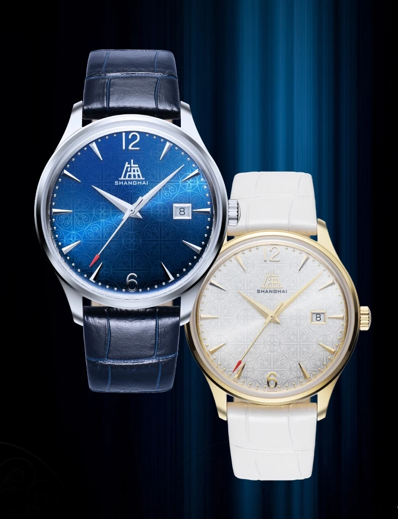 SHANGHAI Couple Automatic Watches 39mm Sapphire Mechanical Watch Date Display Flower Pattern Dial 316L Stainless Steel New S5001