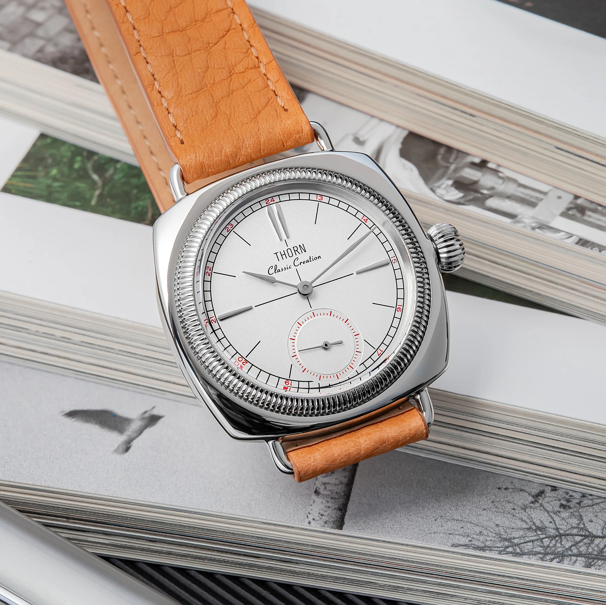 THORN T017 Quartz Watch Sapphire Glass 100M Waterproof Small Seconds Genuine Leather Strap Men Women Couples Wristwatch