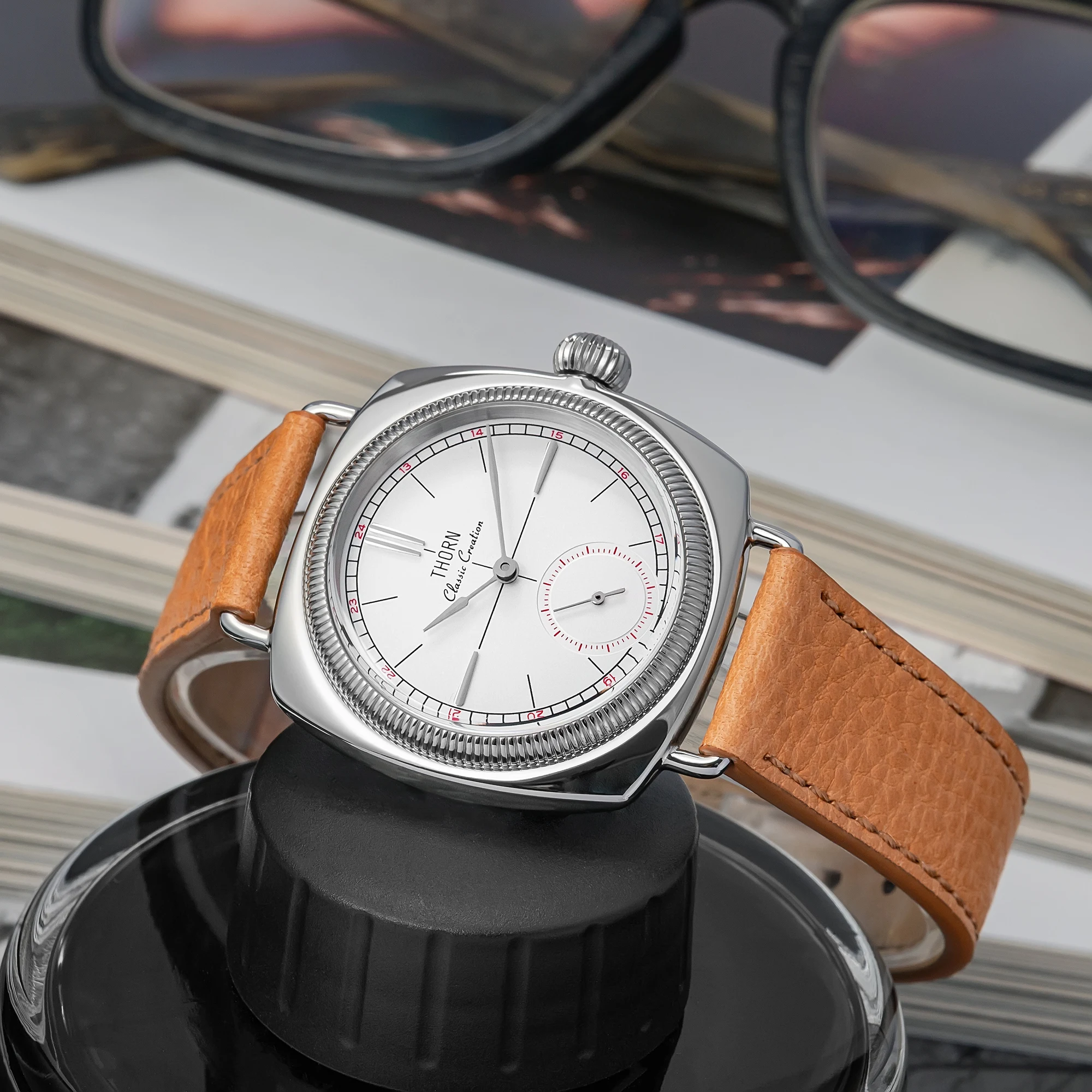 THORN T017 Quartz Watch Sapphire Glass 100M Waterproof Small Seconds Genuine Leather Strap Men Women Couples Wristwatch