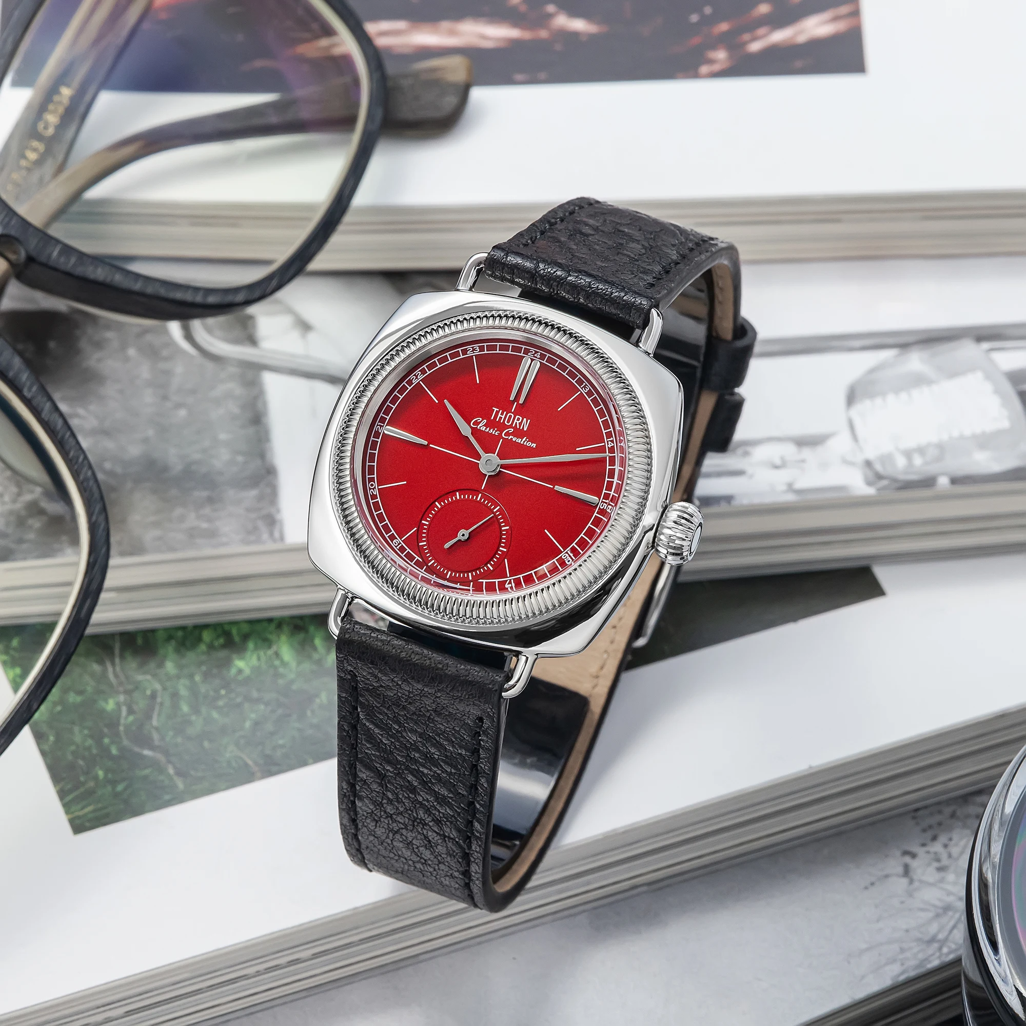 THORN T017 Quartz Watch Sapphire Glass 100M Waterproof Small Seconds Genuine Leather Strap Men Women Couples Wristwatch