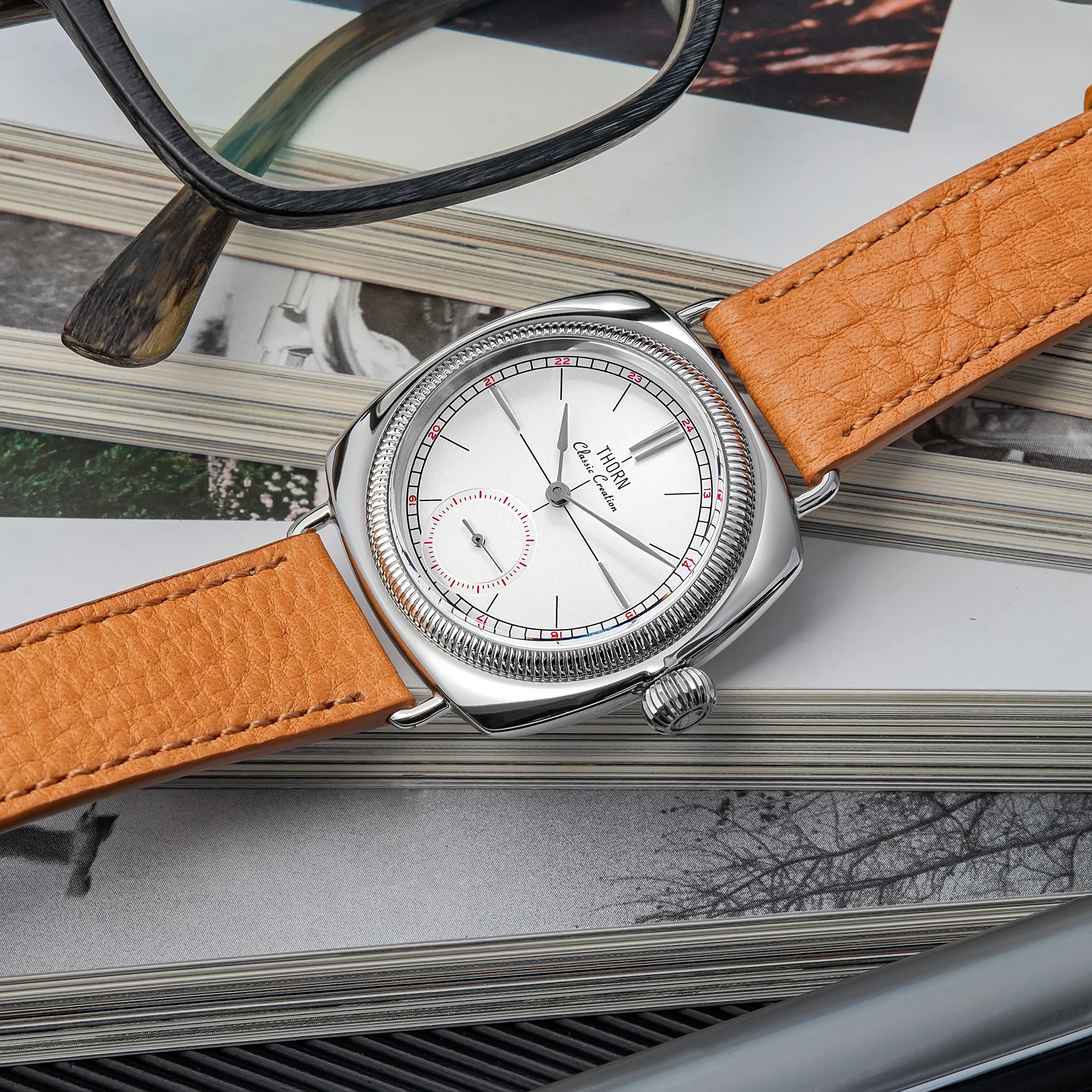 THORN T017 Quartz Watch Sapphire Glass 100M Waterproof Small Seconds Genuine Leather Strap Men Women Couples Wristwatch