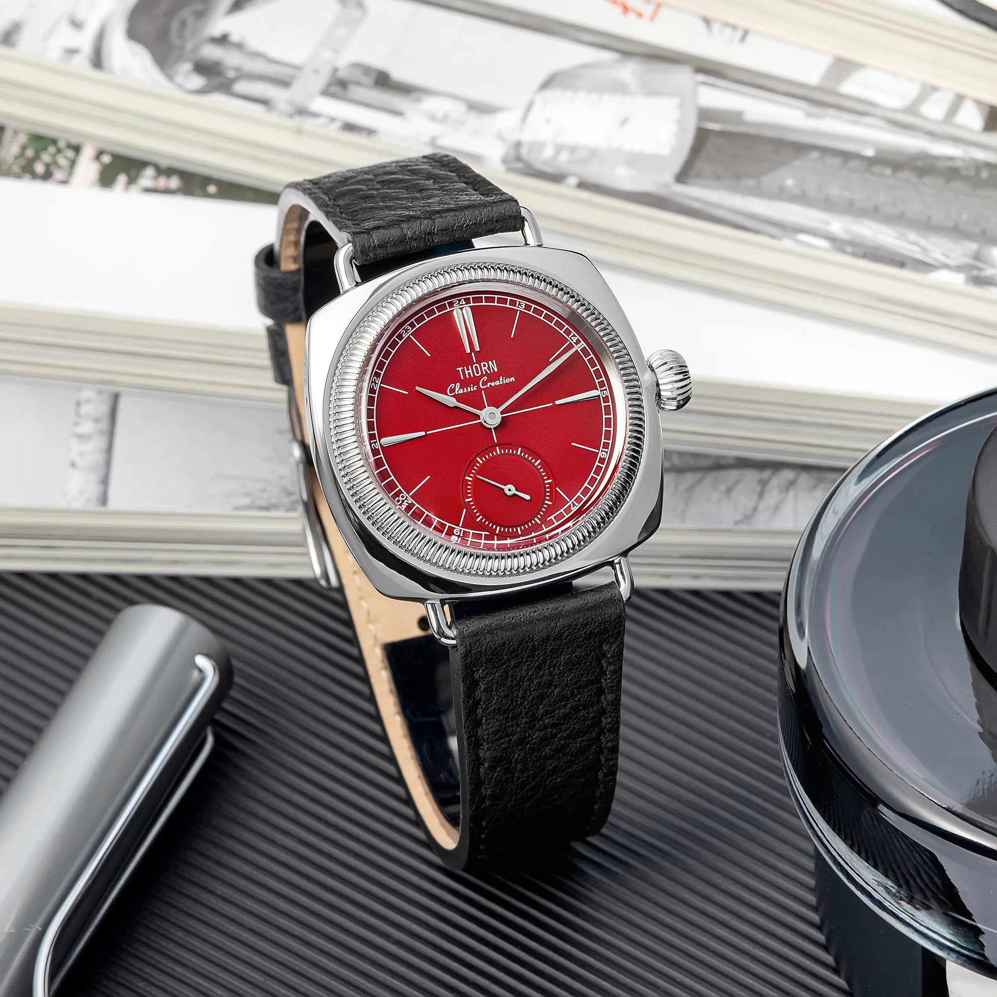 THORN T017 Quartz Watch Sapphire Glass 100M Waterproof Small Seconds Genuine Leather Strap Men Women Couples Wristwatch
