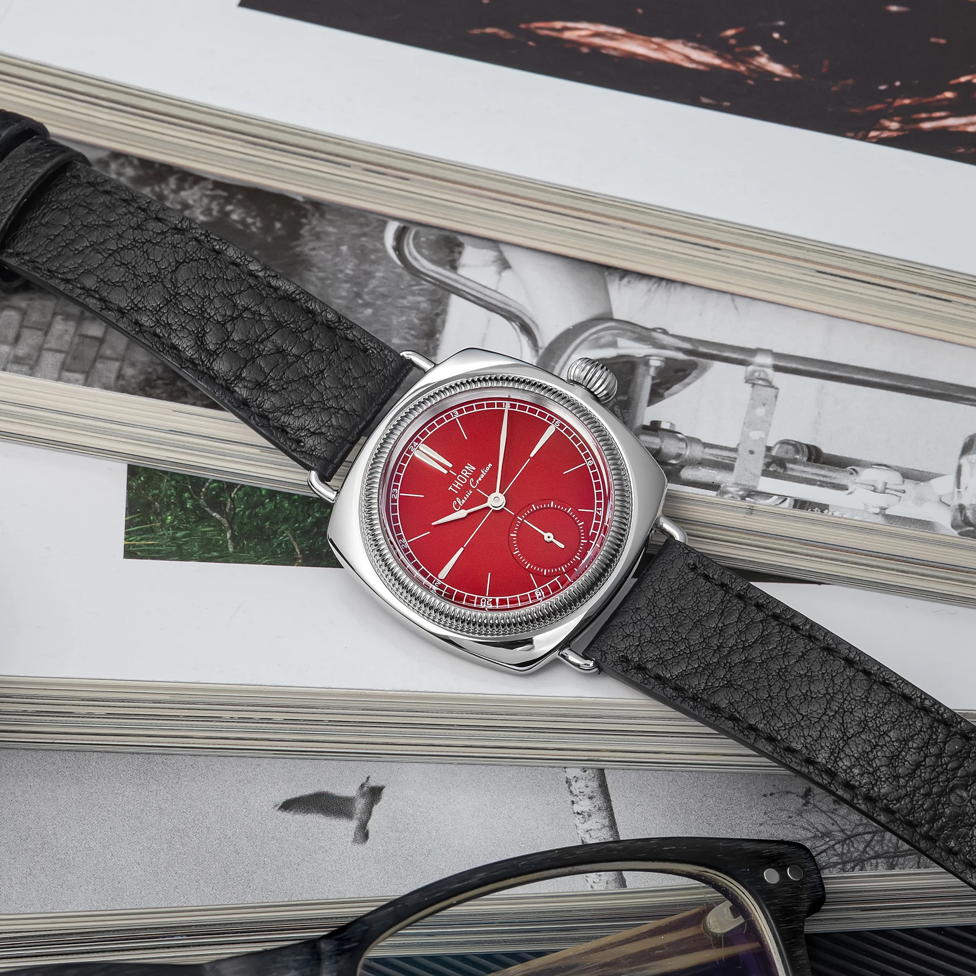 THORN T017 Quartz Watch Sapphire Glass 100M Waterproof Small Seconds Genuine Leather Strap Men Women Couples Wristwatch