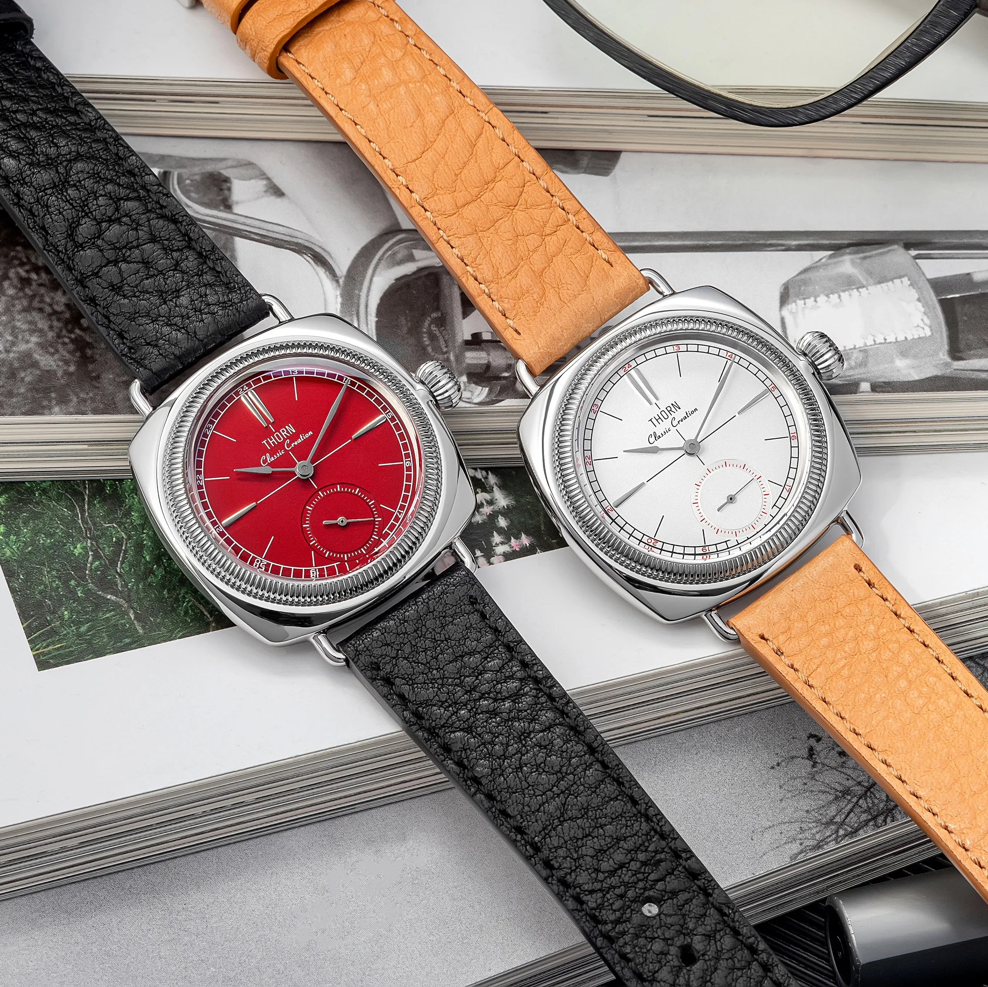 THORN T017 Quartz Watch Sapphire Glass 100M Waterproof Small Seconds Genuine Leather Strap Men Women Couples Wristwatch