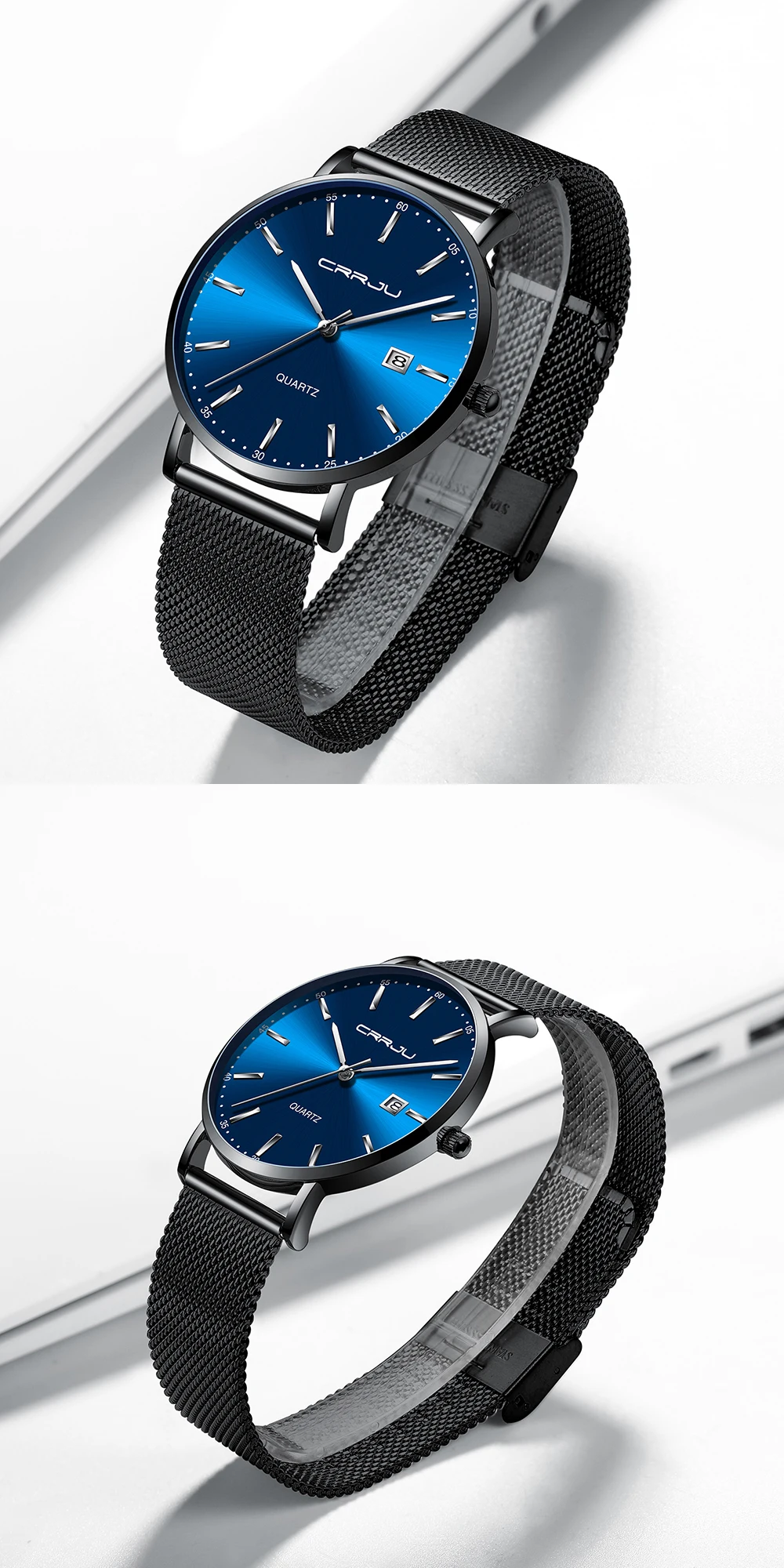 CRRJU Women Watch Fashion Quartz Waterproof Slim Stylish with Date Couple Wristwatch Mesh Strap Clock for unisex reloj hombre