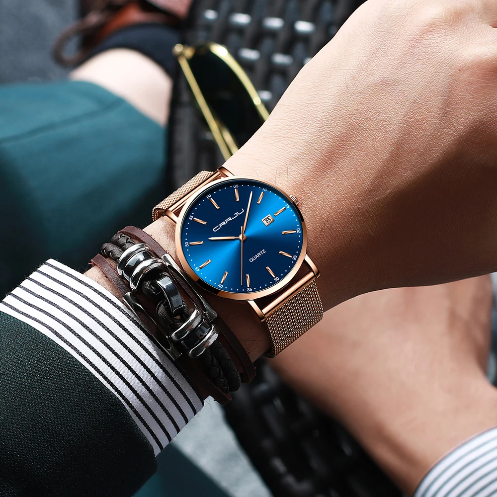 CRRJU Women Watch Fashion Quartz Waterproof Slim Stylish with Date Couple Wristwatch Mesh Strap Clock for unisex reloj hombre