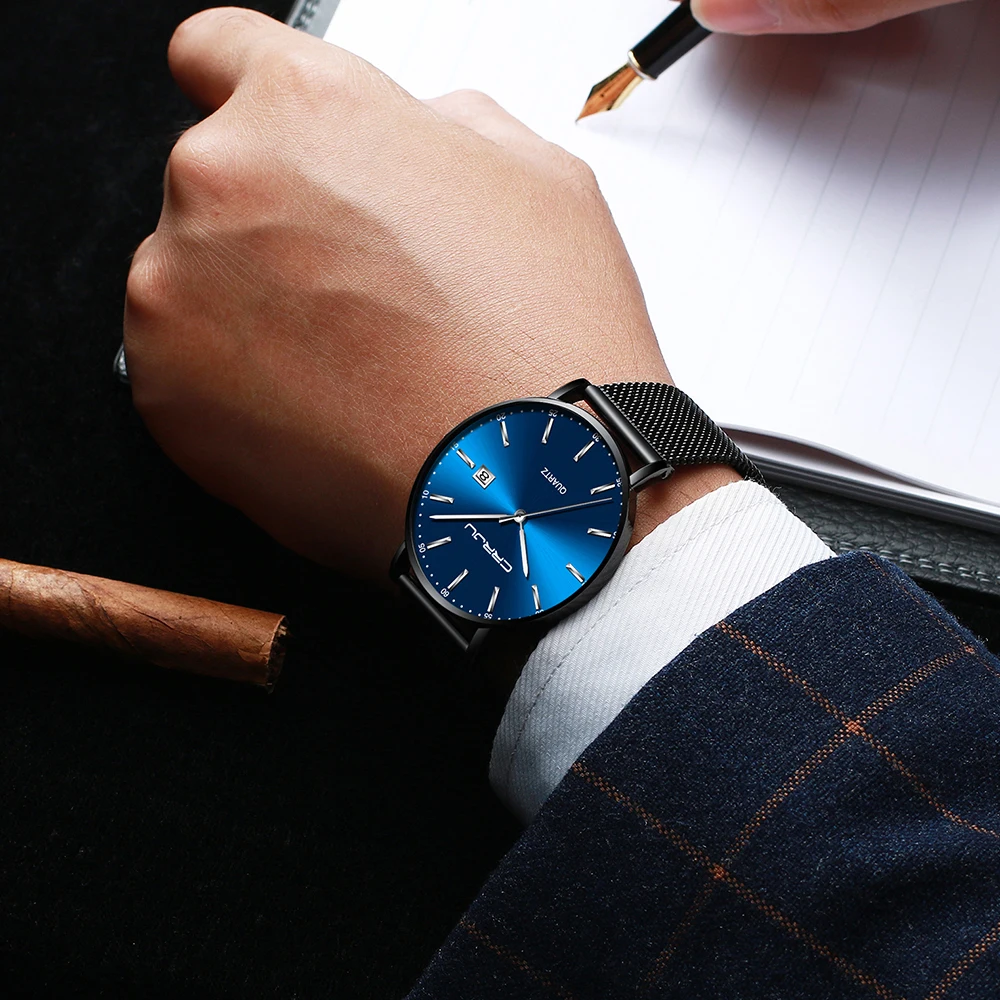 CRRJU Women Watch Fashion Quartz Waterproof Slim Stylish with Date Couple Wristwatch Mesh Strap Clock for unisex reloj hombre