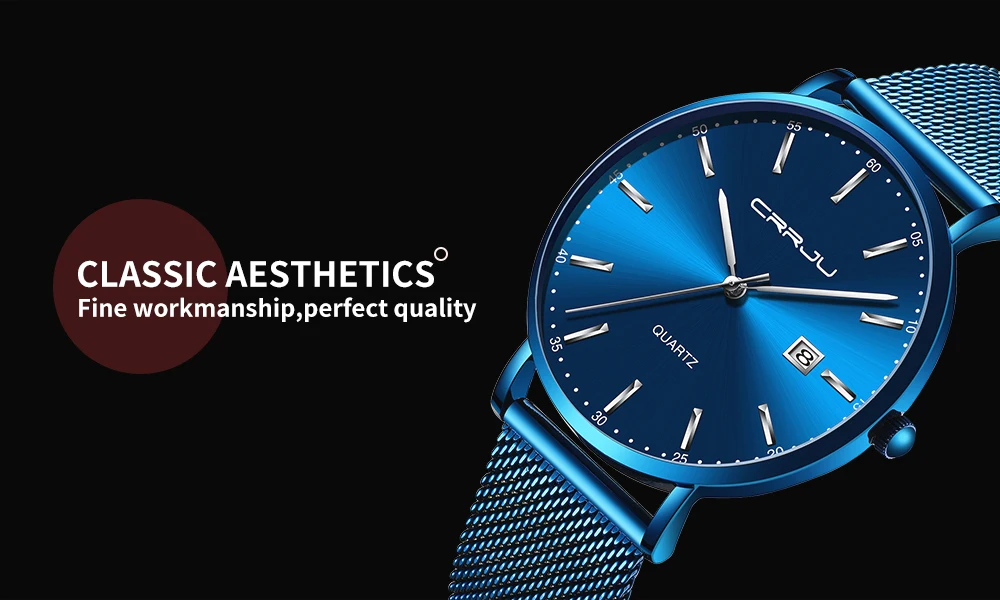 CRRJU Women Watch Fashion Quartz Waterproof Slim Stylish with Date Couple Wristwatch Mesh Strap Clock for unisex reloj hombre