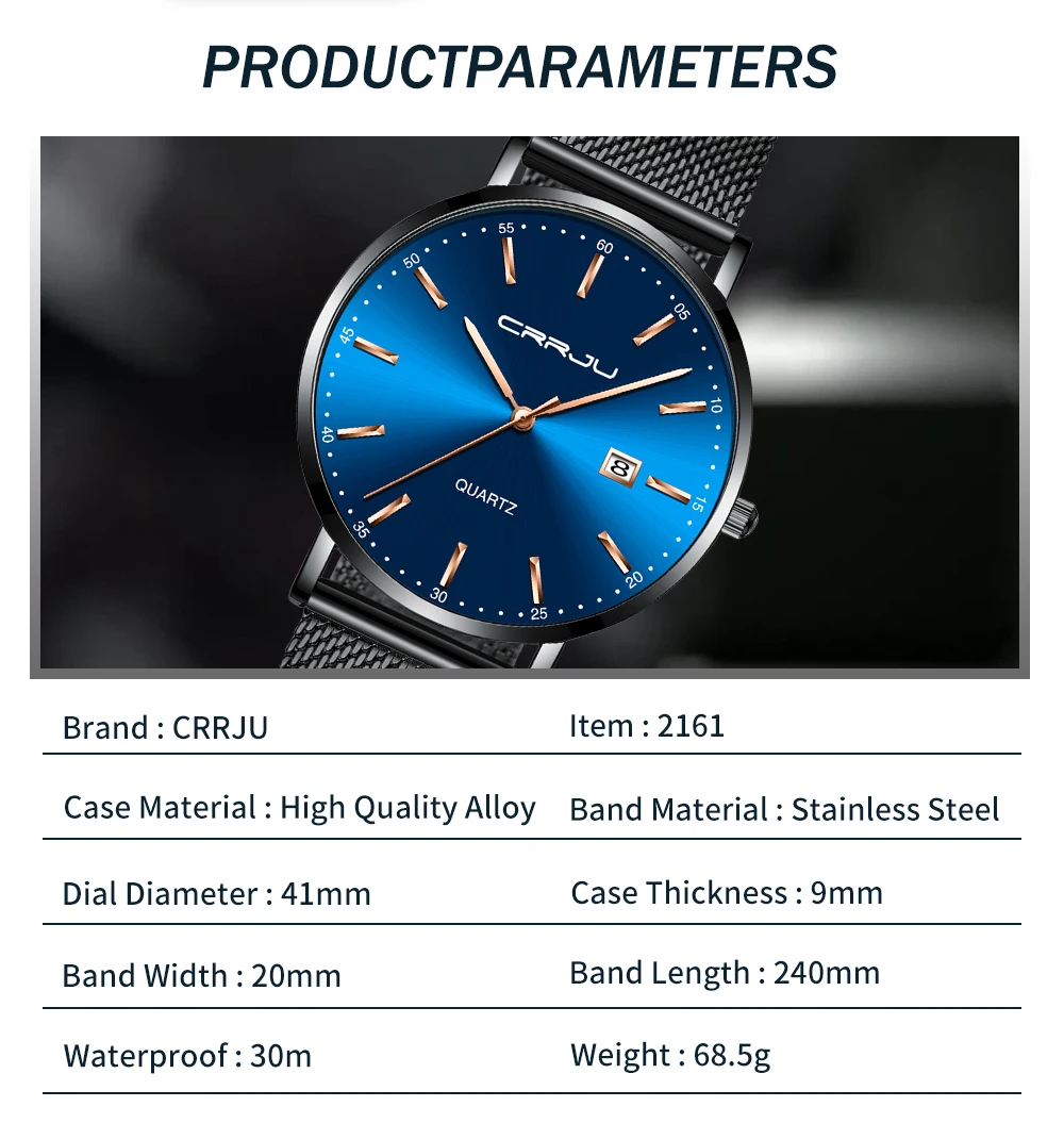CRRJU Women Watch Fashion Quartz Waterproof Slim Stylish with Date Couple Wristwatch Mesh Strap Clock for unisex reloj hombre
