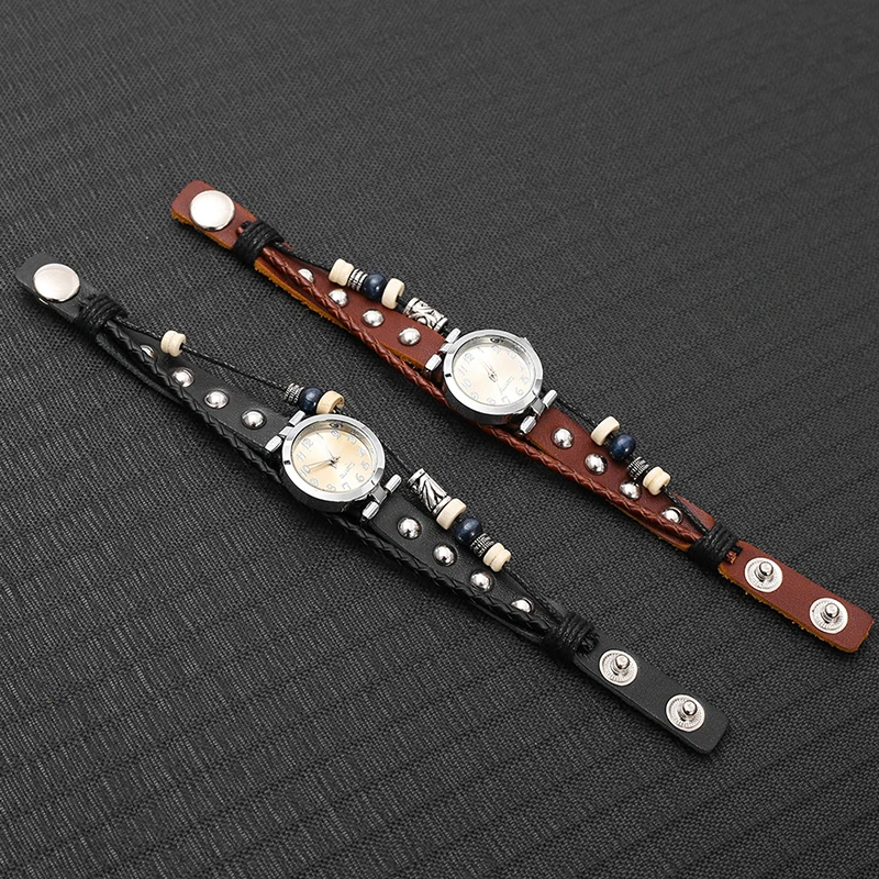 Men's Antique Punk Vintage Quartz Watch with Handmade Leather Bracelet Unisex Streetwear Fashion Accessory Gift