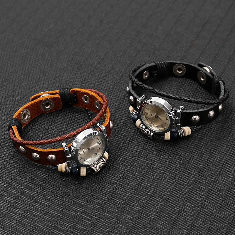 Men's Antique Punk Vintage Quartz Watch with Handmade Leather Bracelet Unisex Streetwear Fashion Accessory Gift