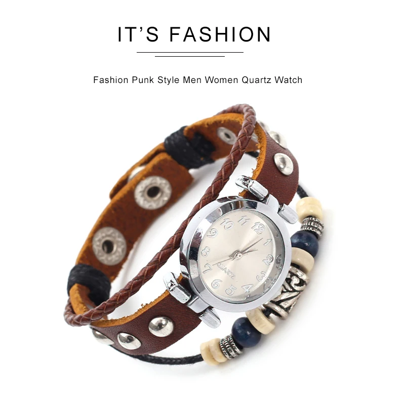 Men's Antique Punk Vintage Quartz Watch with Handmade Leather Bracelet Unisex Streetwear Fashion Accessory Gift