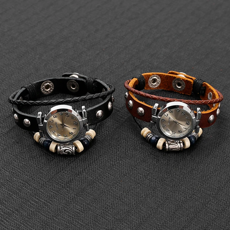 Men's Antique Punk Vintage Quartz Watch with Handmade Leather Bracelet Unisex Streetwear Fashion Accessory Gift